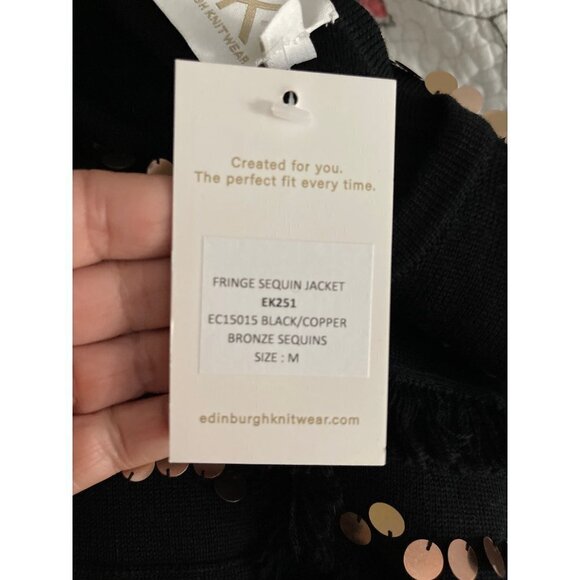 Edinburgh Knitwear Womens Jacket Black Size Medium Fringe Sequin Pure Wool NWT - Picture 10 of 13
